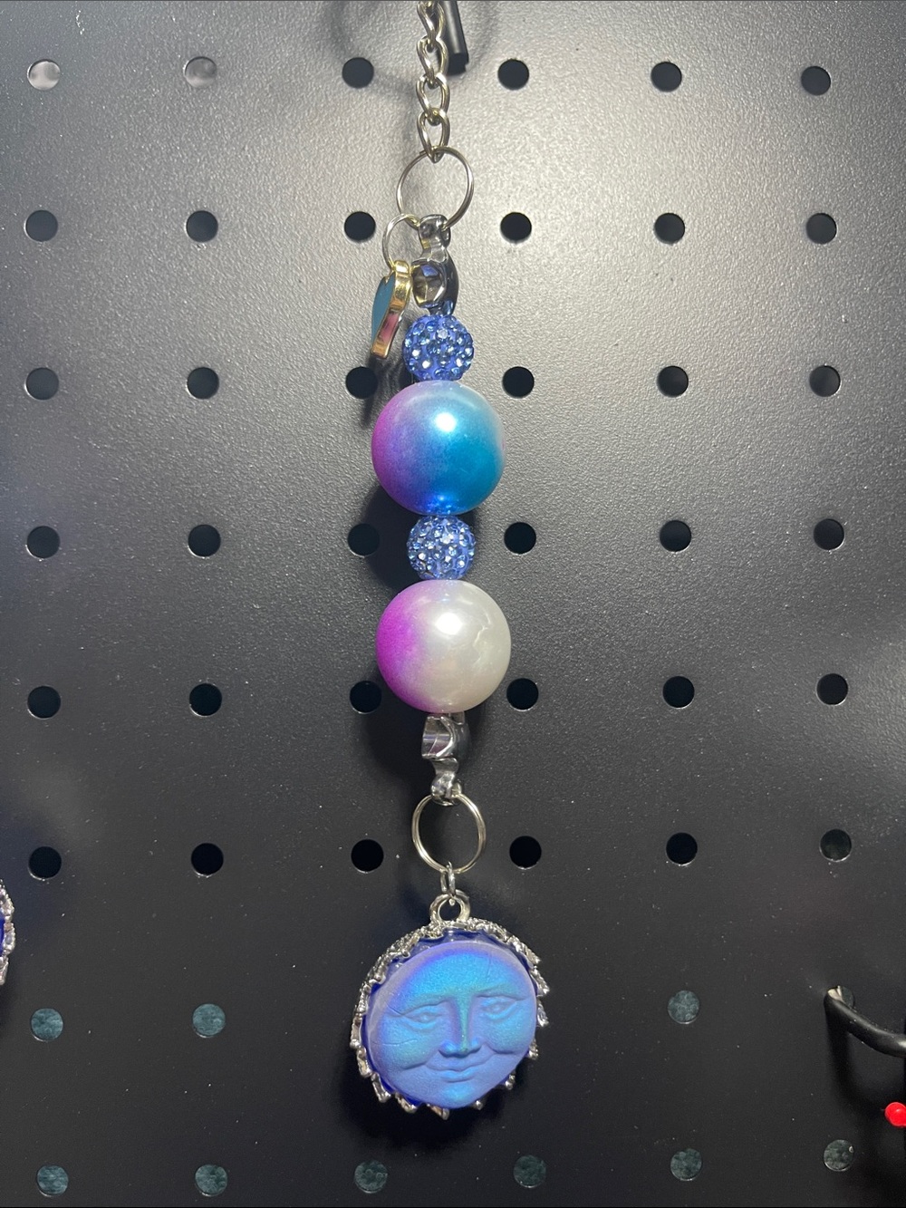 Hand Crafted Blue-Purple-Pink Beaded Moon Face Keychain